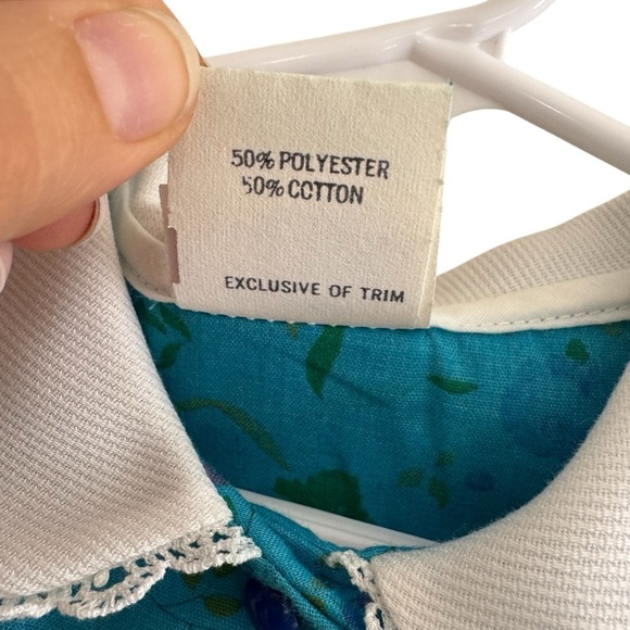 VTG The Beaux Age Blue Floral Dress White Collar Short Sleeve Girls Size 8 - Picture 7 of 7